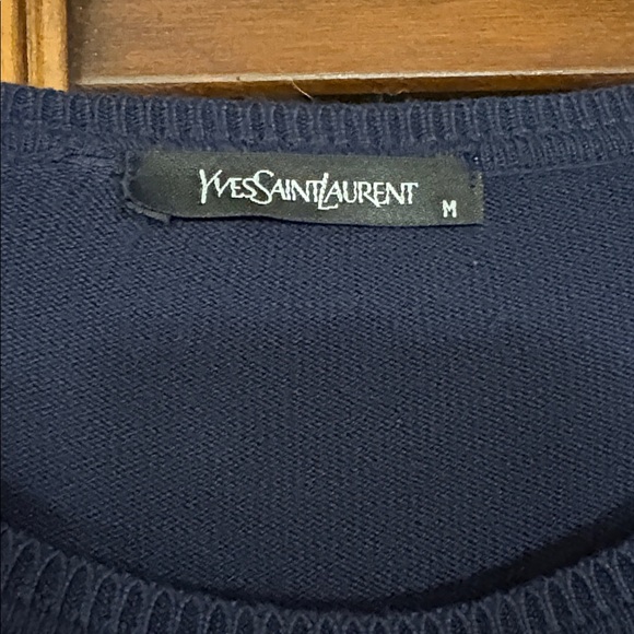 Yves Saint Laurent vintage Navy Sweater with Silver & Grey/black bling Logo - Picture 4 of 5